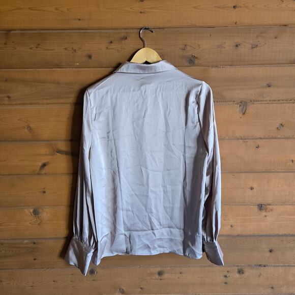 Aveloria Long Sleeve Blouse Hollow Open Front Oversized Collar Champagne L 8/10 - Picture 3 of 6